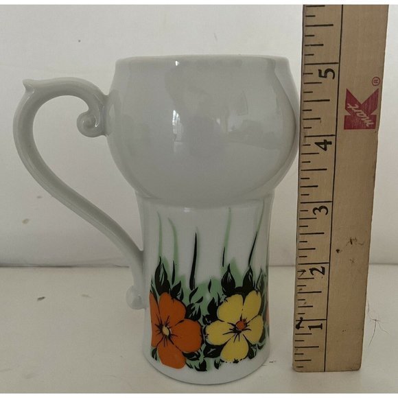 Vintage Tall Latte Mug With Orange and Yellow flowers‎ Fancy Handle Flower Power - Picture 9 of 11